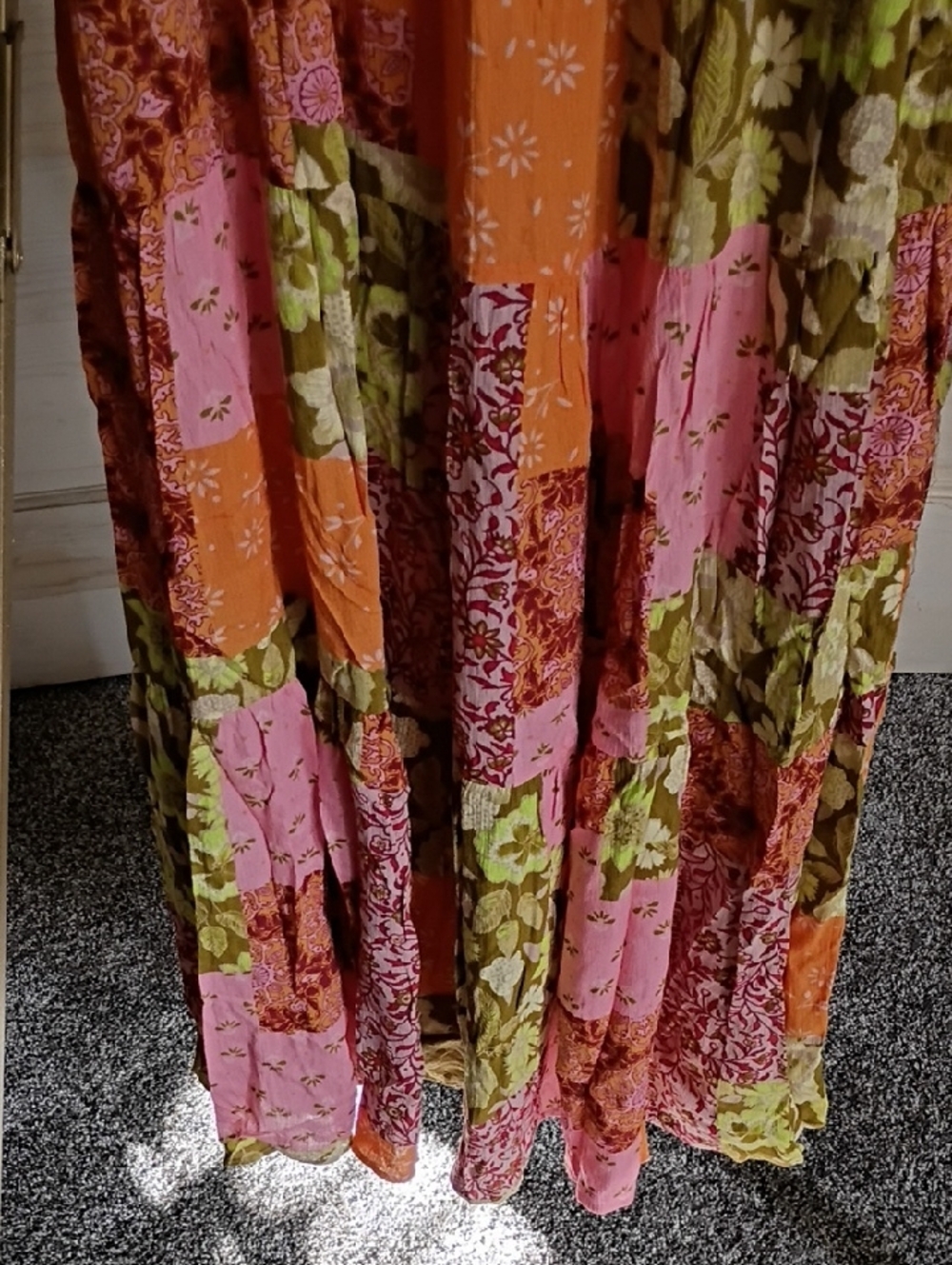 Easel Los Angeles Maxi Patchwork Floral Dress in Pink, Orange & Green - Picture 2 of 8